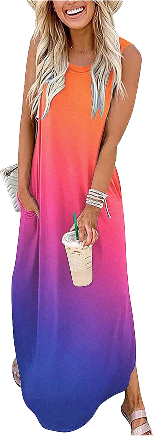 CHUNTIANRAN Women's Summer Maxi Dress Casual Loose Sundress Long Dress Sleeveles...