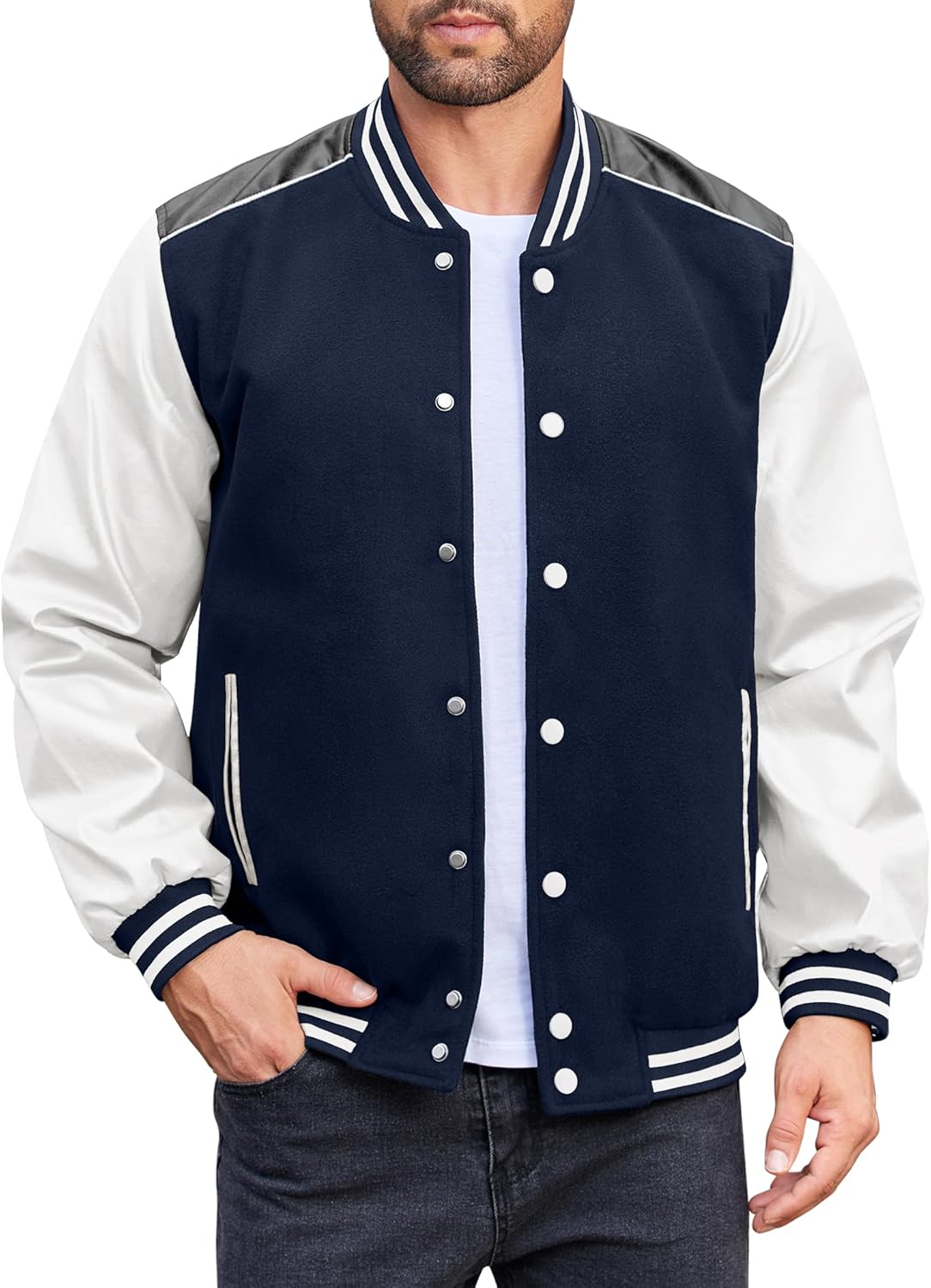 COOFANDY Mens Varsity Jacket, Special Casual Leather Sleeve, Innovative Baseball...