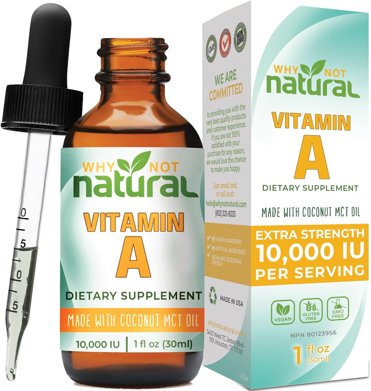 Why Not Natural Vitamin A Drops, Special Liquid Retinyl Palmitate with Coconut M...