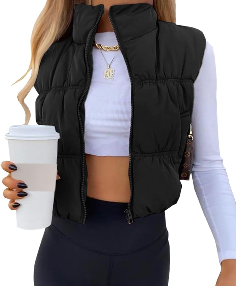 SySea Women's Crop Puffer Vest Winter Zip Up Lightweight Sleeveless Warm Outerwe...