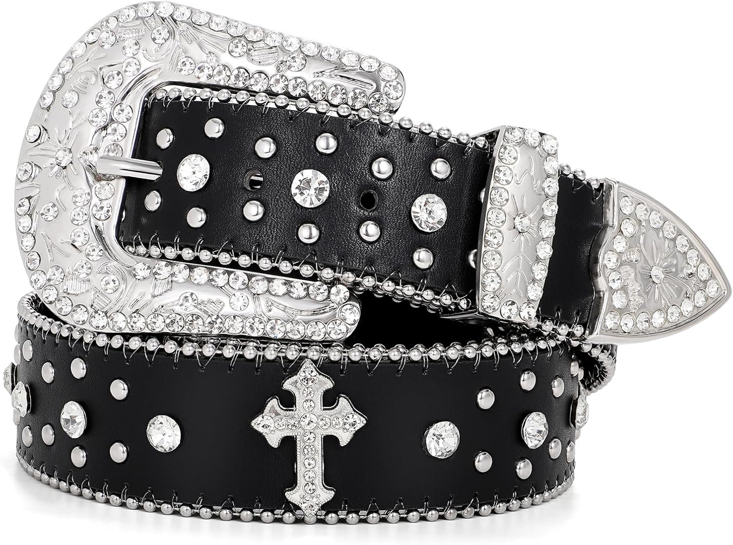 Rhinestone Belt for Men Women, Western Cowboy Cowgirl Belts Bling Leather Belt W...