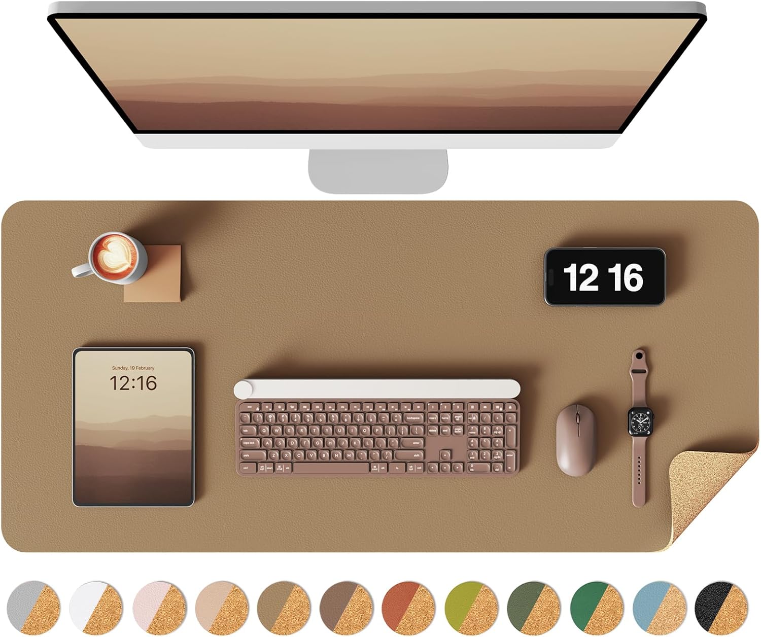YSAGi Double-Sided Desk Pad, 35.4"x17"Leather Desk Mat, Eco Cork Desk Pad Protec...