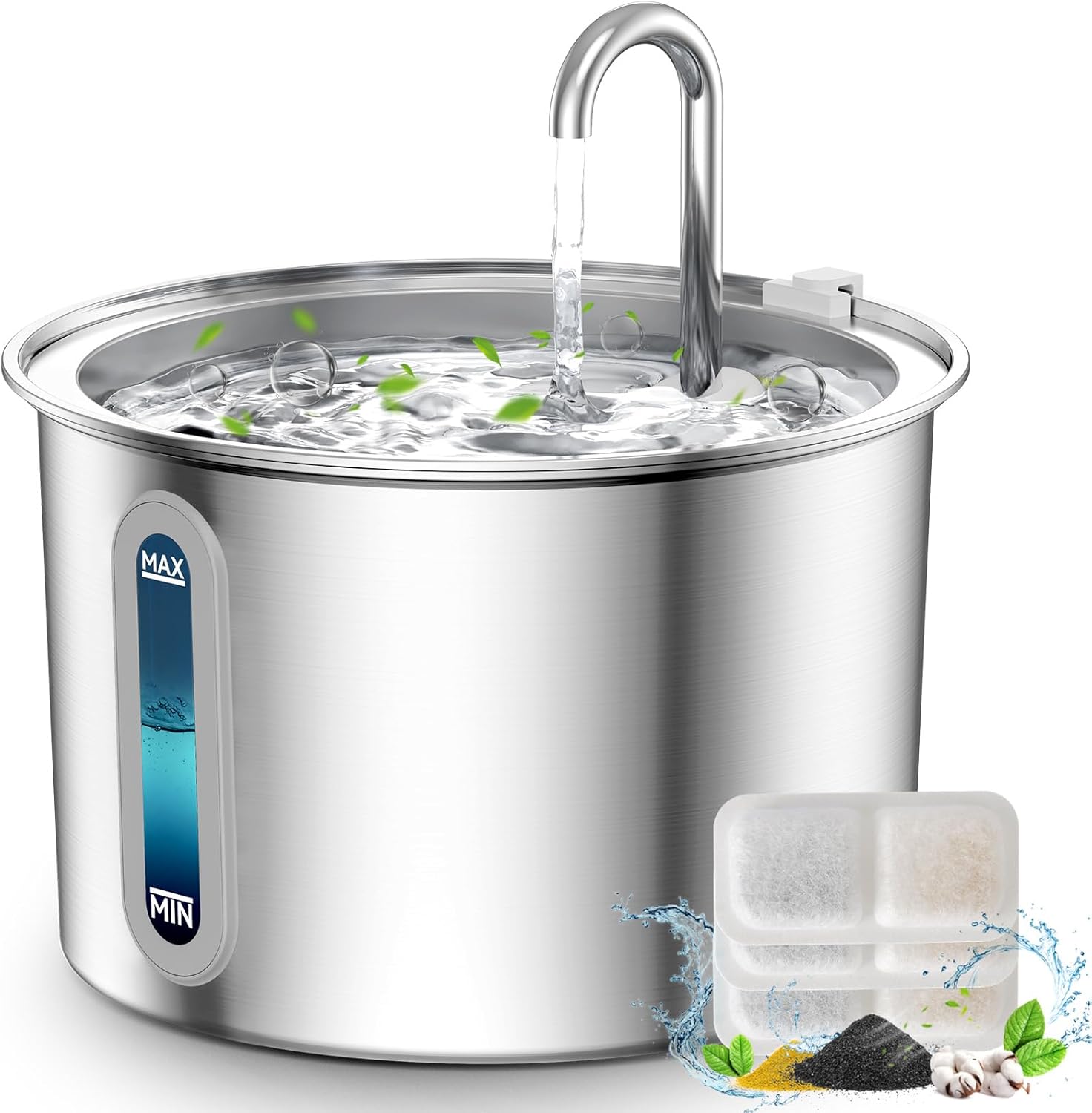 oneisall Stainless Steel Cat Water Fountain, 2L Water Fountains for Cats Indoor...