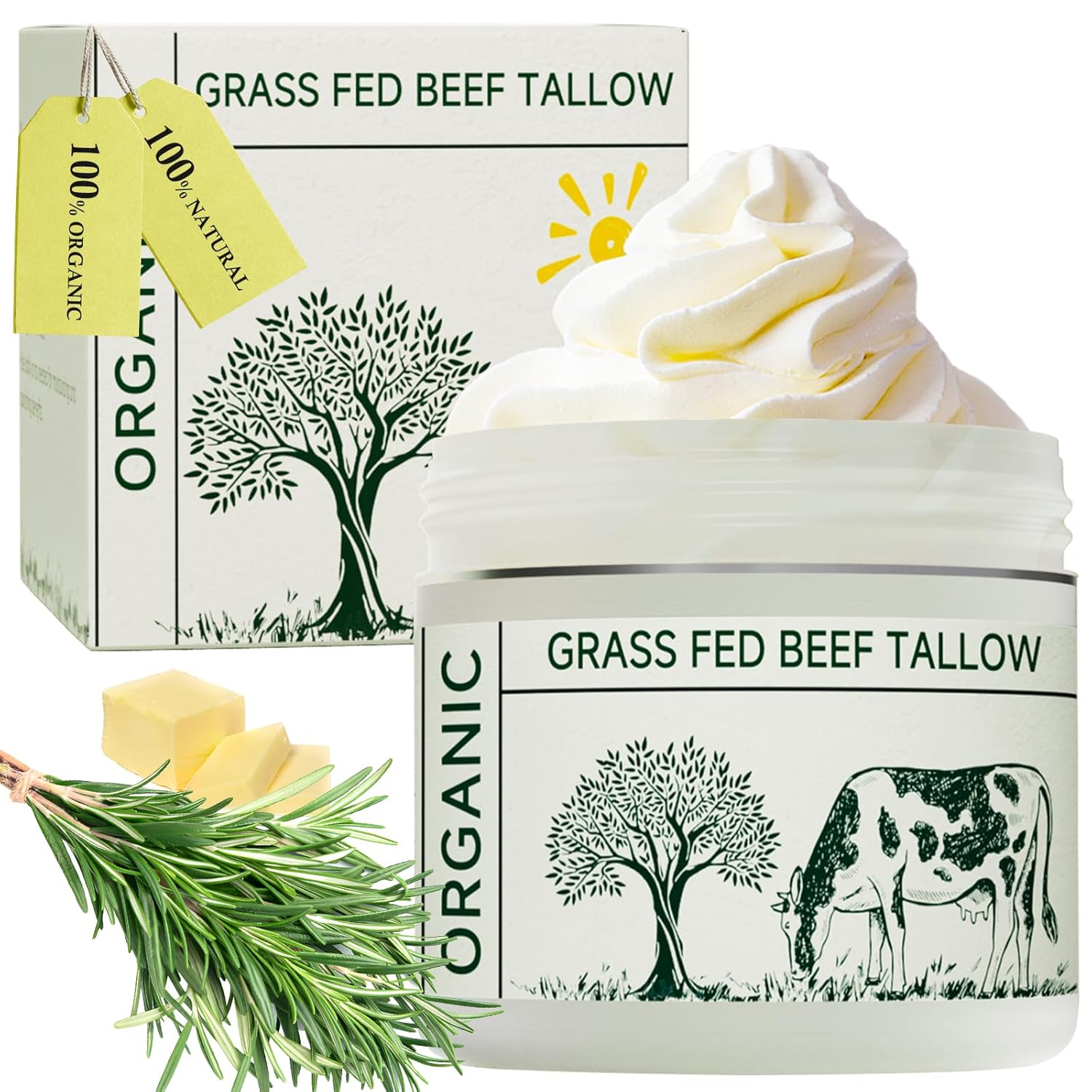 Beef Tallow, Beef Tallow for Skin, Tallow Face Moisturizer, Unscented 100% Organ...
