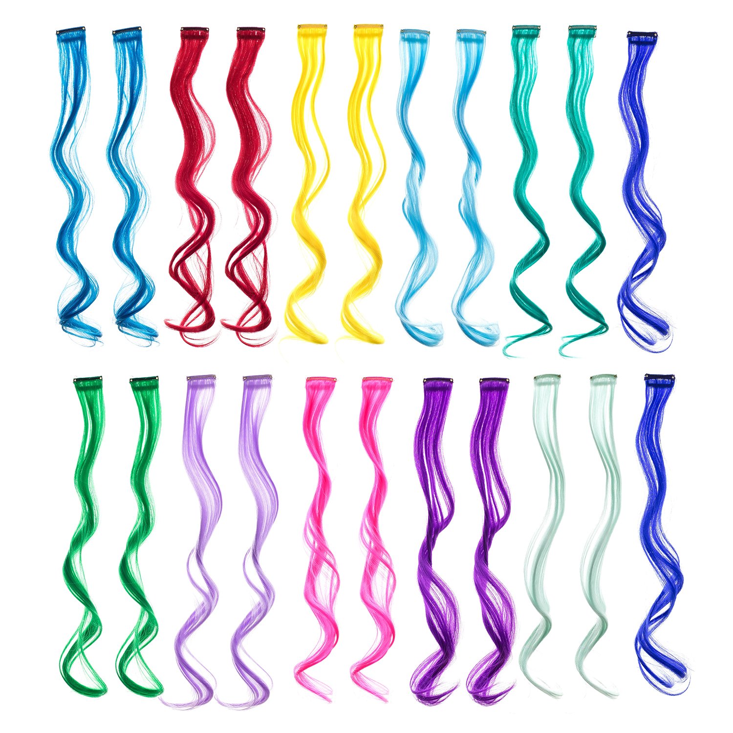 SWACC 22 Pcs Colored Party Highlights Clip on in Hair Extensions Multi-Colors Ha...