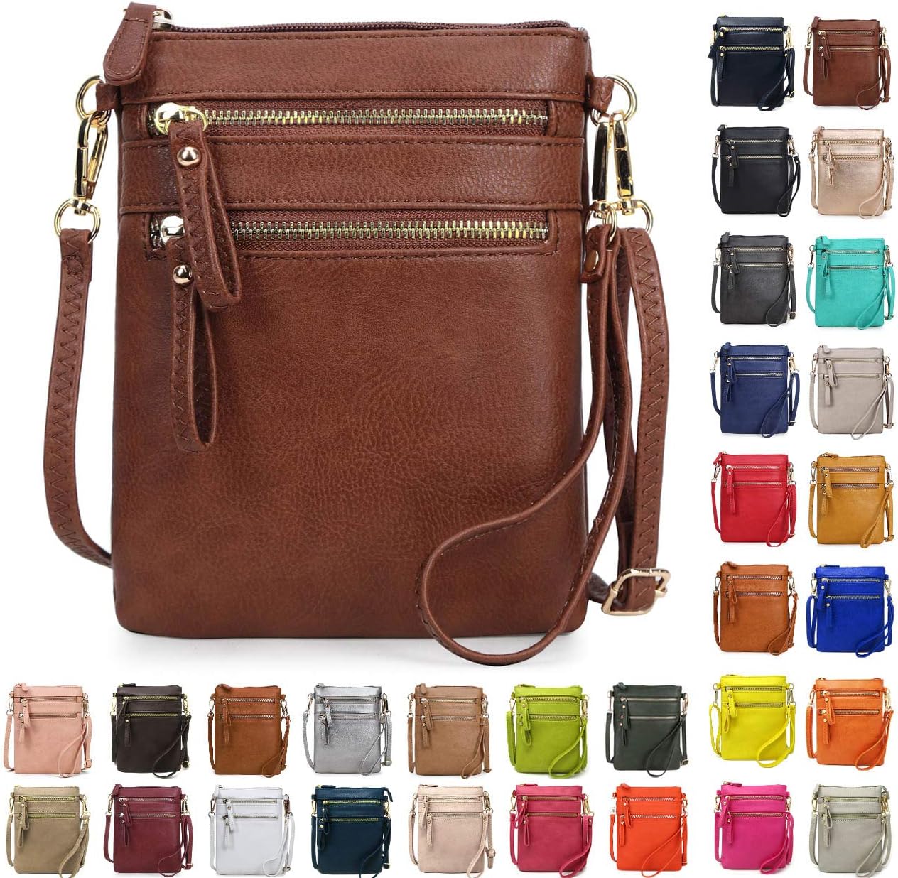 Solene Women's Crossbody Bag Multi Zipper Pockets with Detachable Wristlet, Ligh...
