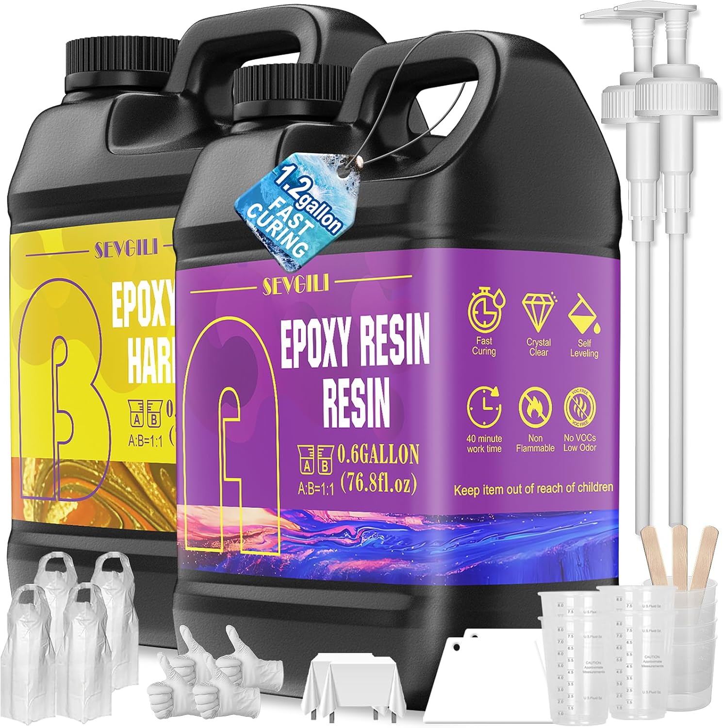 Epoxy Resin Kit 1.2 Gallon, Newly Formulated Crystal Clear Epoxy Resin, Bubble F...
