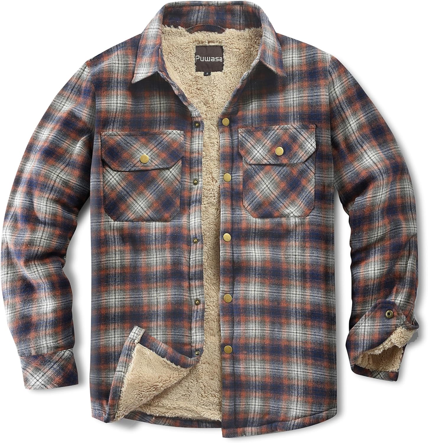 Sherpa Lined, Unique Men's Cotton Flannel Shirt Jacket, Special Plaid Jacket Coa...