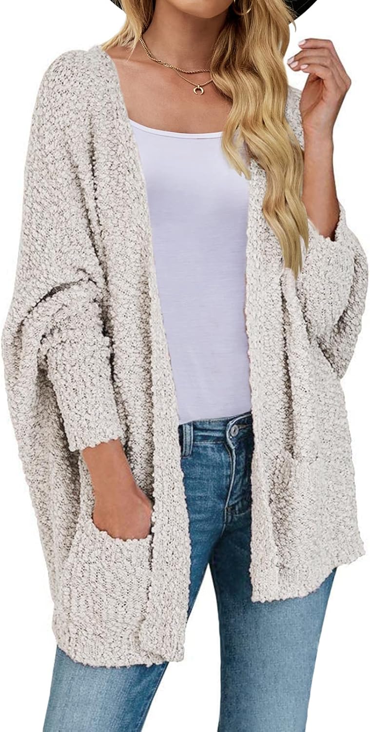 ZESICA Open Front Cardigan Sweater, Special Popcorn Long Sleeve Sweater Coat, In...
