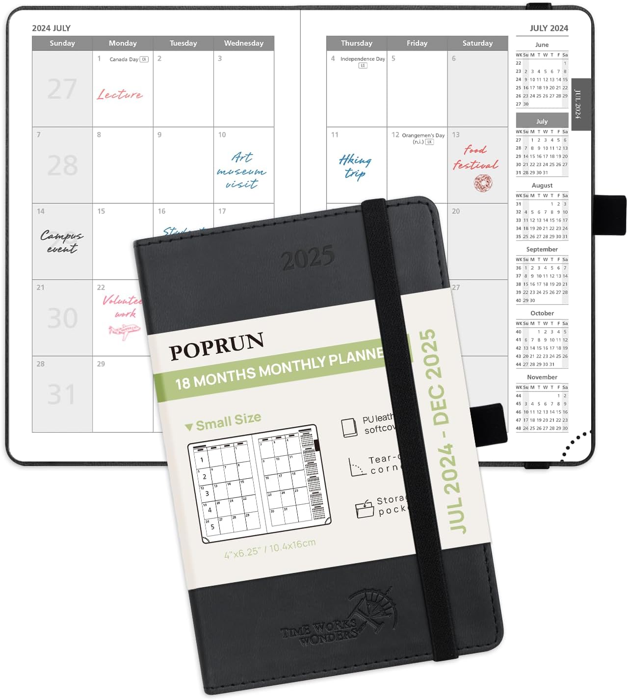 POPRUN Monthly Planner 2024-2025 - 18 Month Calendar Book for Purse (Jul.2024 -...