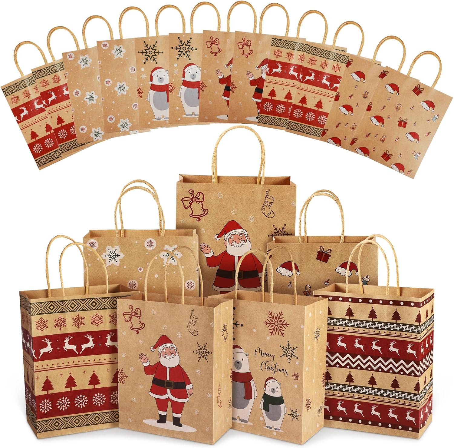 Christmas Gift Bags, 24 PCS Reusable Christmas Treat Bags, Paper Gift Bags with...