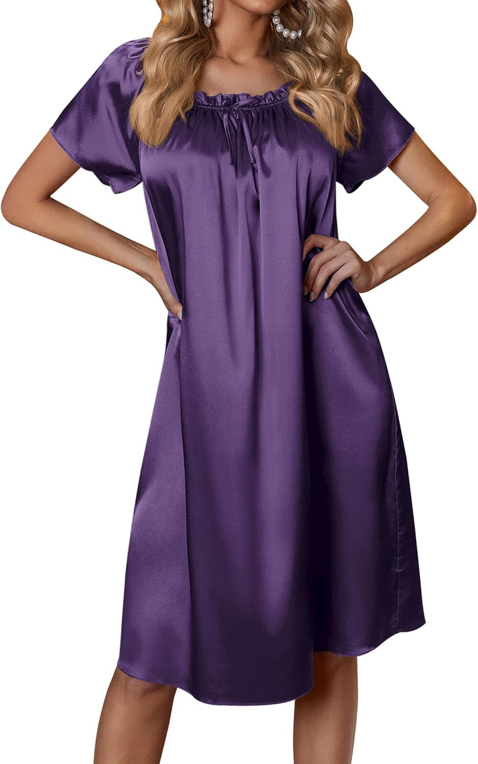 Ekouaer Women's Satin Silk Pleated Nightgown, Special Women's Loose Sleepwear, I...