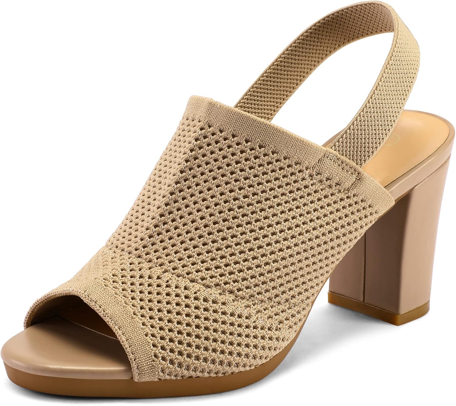 mysoft Women's Knit Chunky Block High Heels Elastic Slingback Open Toe 3 Inch He...