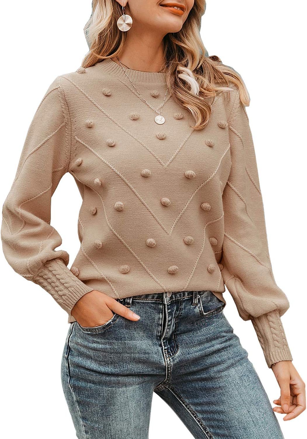 Miessial Women's Sweater, Special Crew Neck Pullover Sweater With Cute Long Puff...