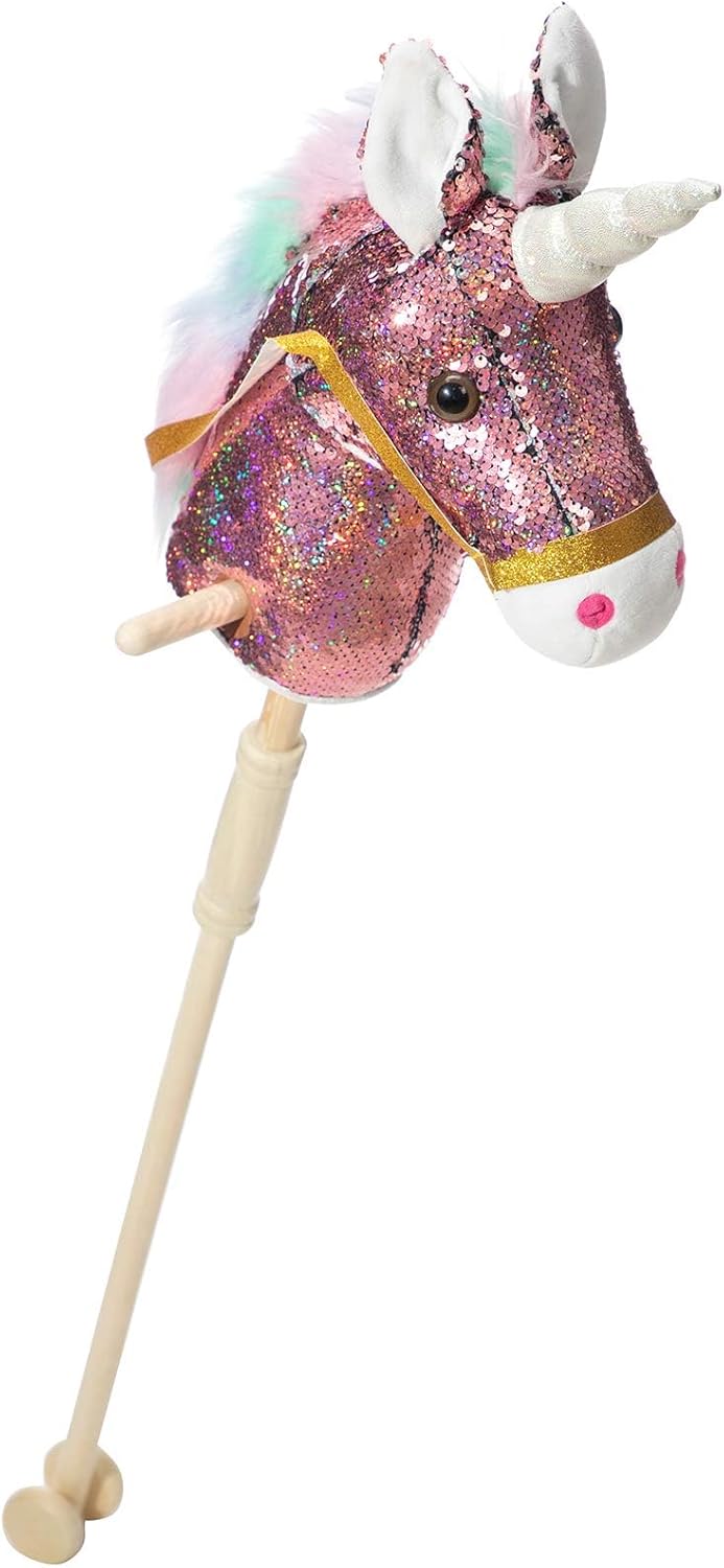 BEJOY Hobby Horse, Sequin Stick Horse with Wood Wheels Horse Toy Real Pony Neigh...