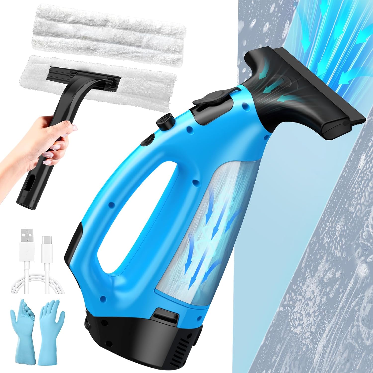 3-in-1 Rechargeable Window Vacuum Squeegee with 10in Squeegee Blade, Cordless Wi...