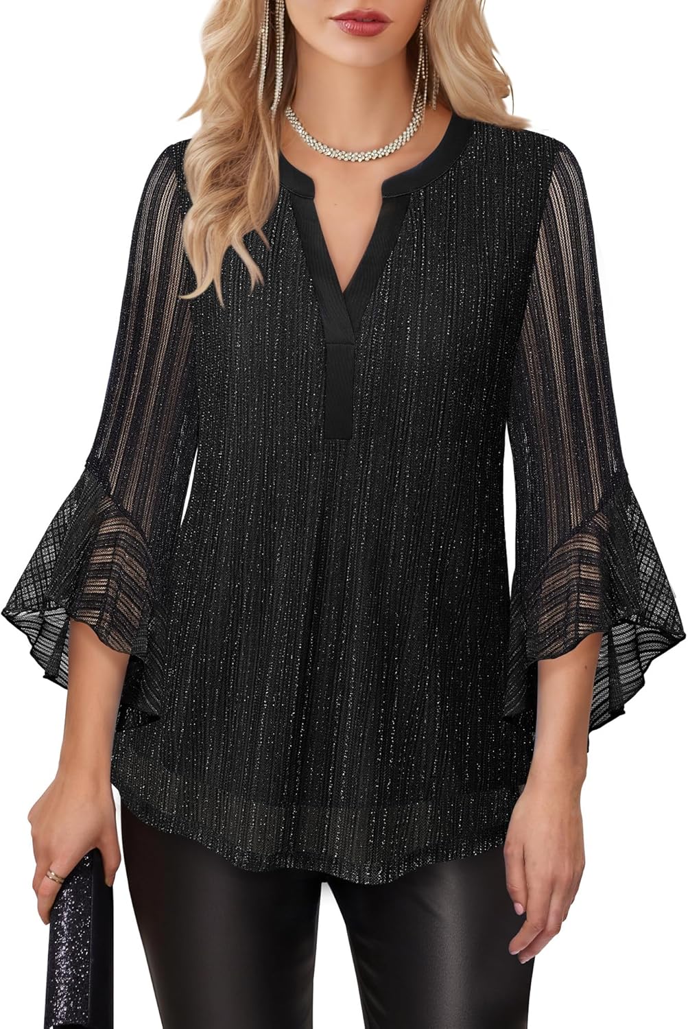 Lotusmile Women's 3/4 Sleeve Dressy Tops Elegant V Neck Blouse for Women Casual...