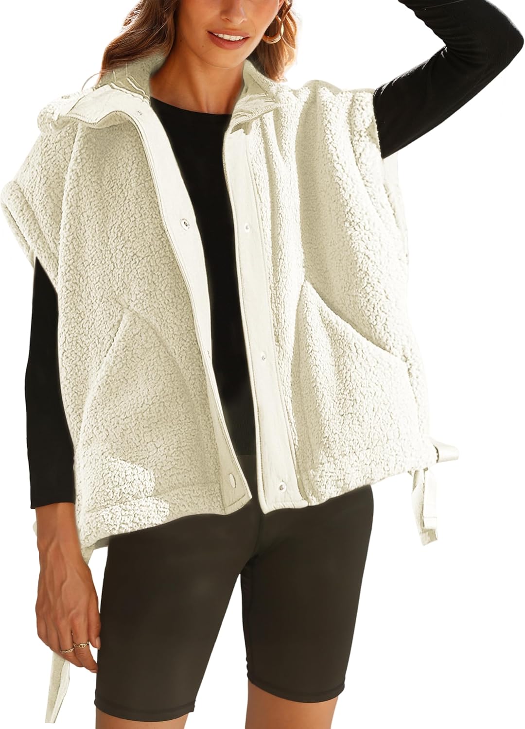 Athlisan Womens Fleece Vest Casual Sleeveless Button Down Sherpa Jacket Outerwea...