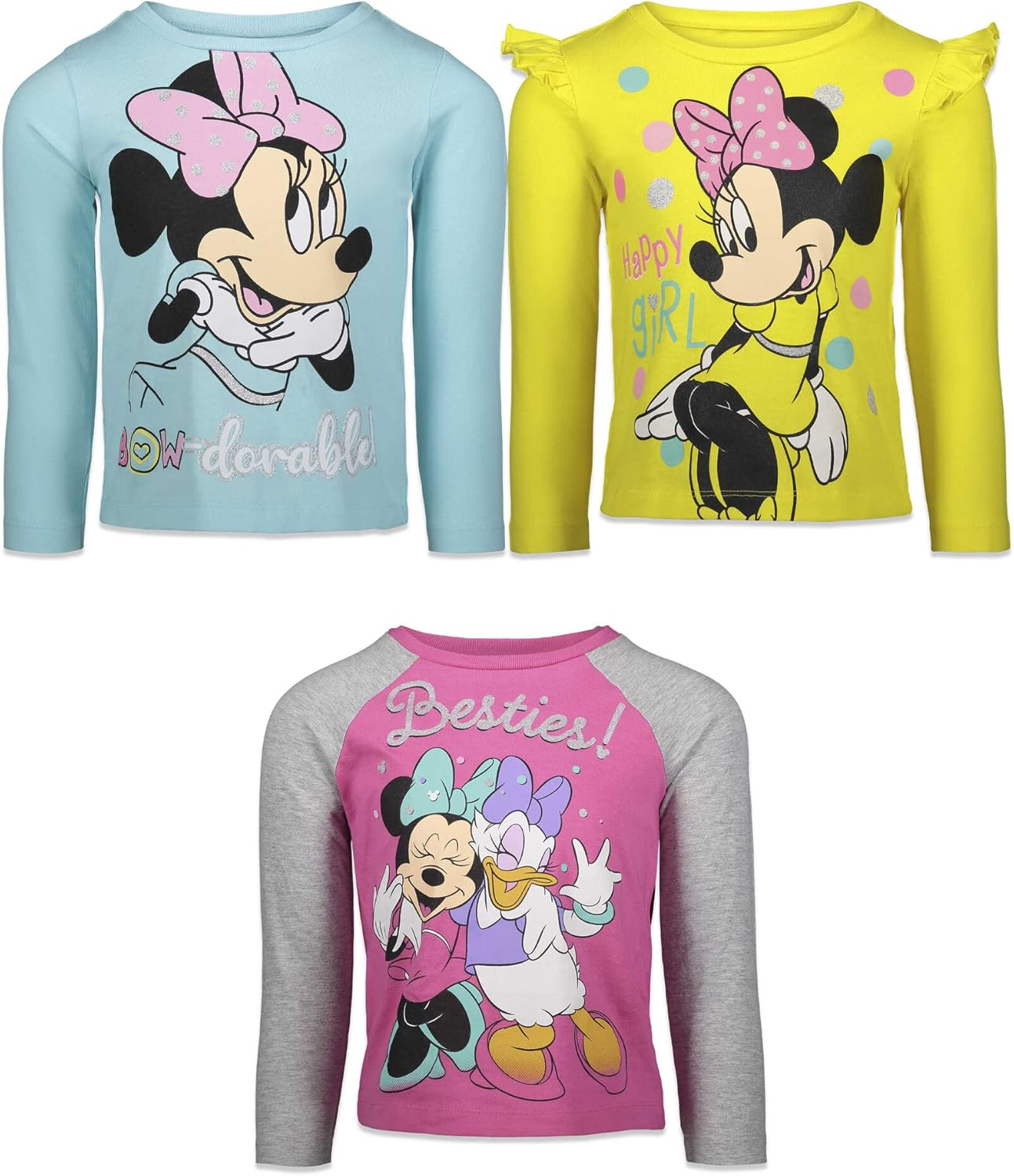 Disney Minnie Mouse Daisy Duck T-Shirts, Special 3 Pack T-Shirts for Infants to...