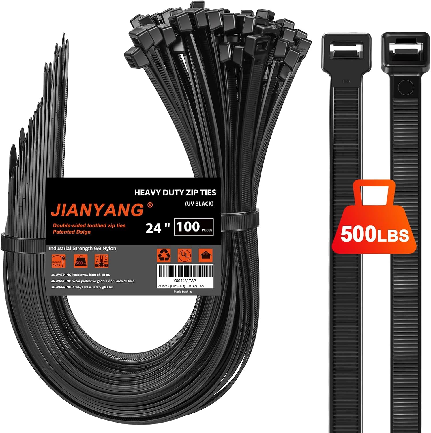 Long Zip Ties Heavy Duty 24 inch，500 LBS Tensile Strength With Double Sided Too...