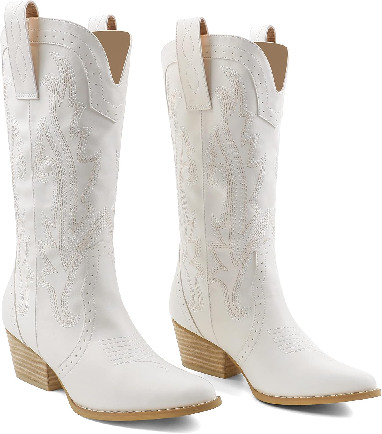 Zzheels Women Mid-calf Cowboy Boots Pointy Toe Boots Embroidered Western Cowgirl...
