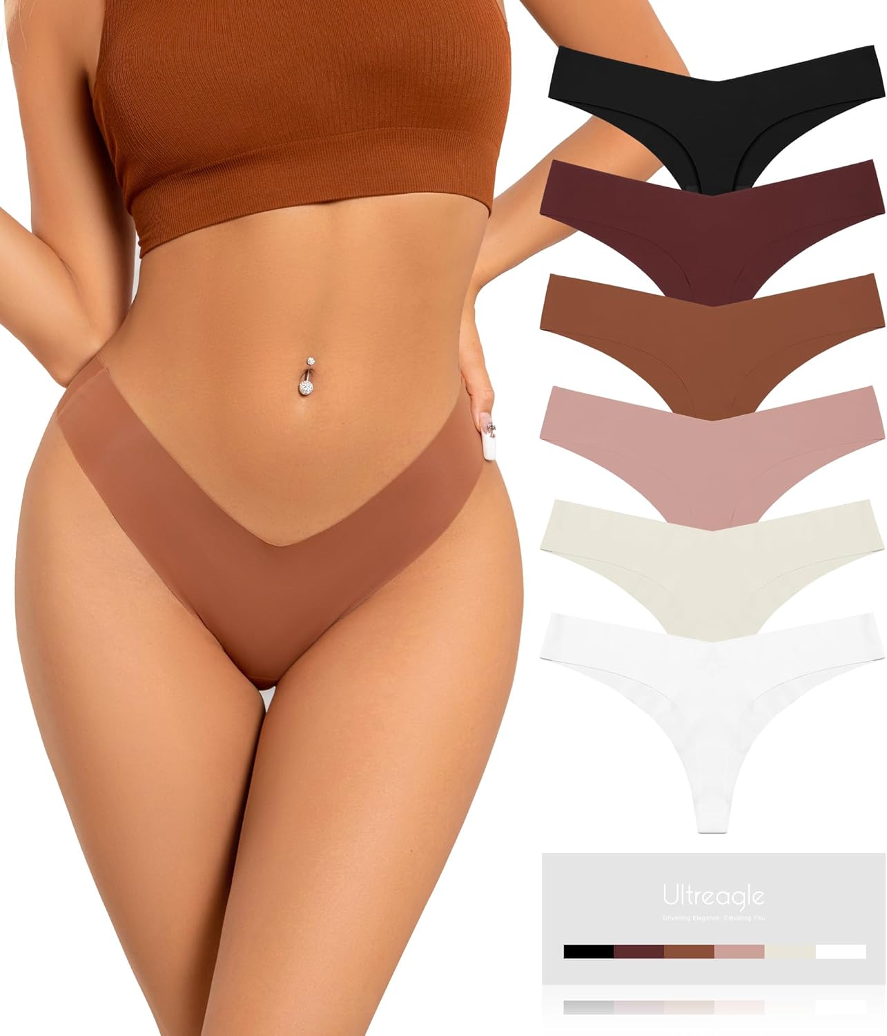 Seamless Thongs for Women V-Shaped No Show Panties Soft Comfortable Breathable W...