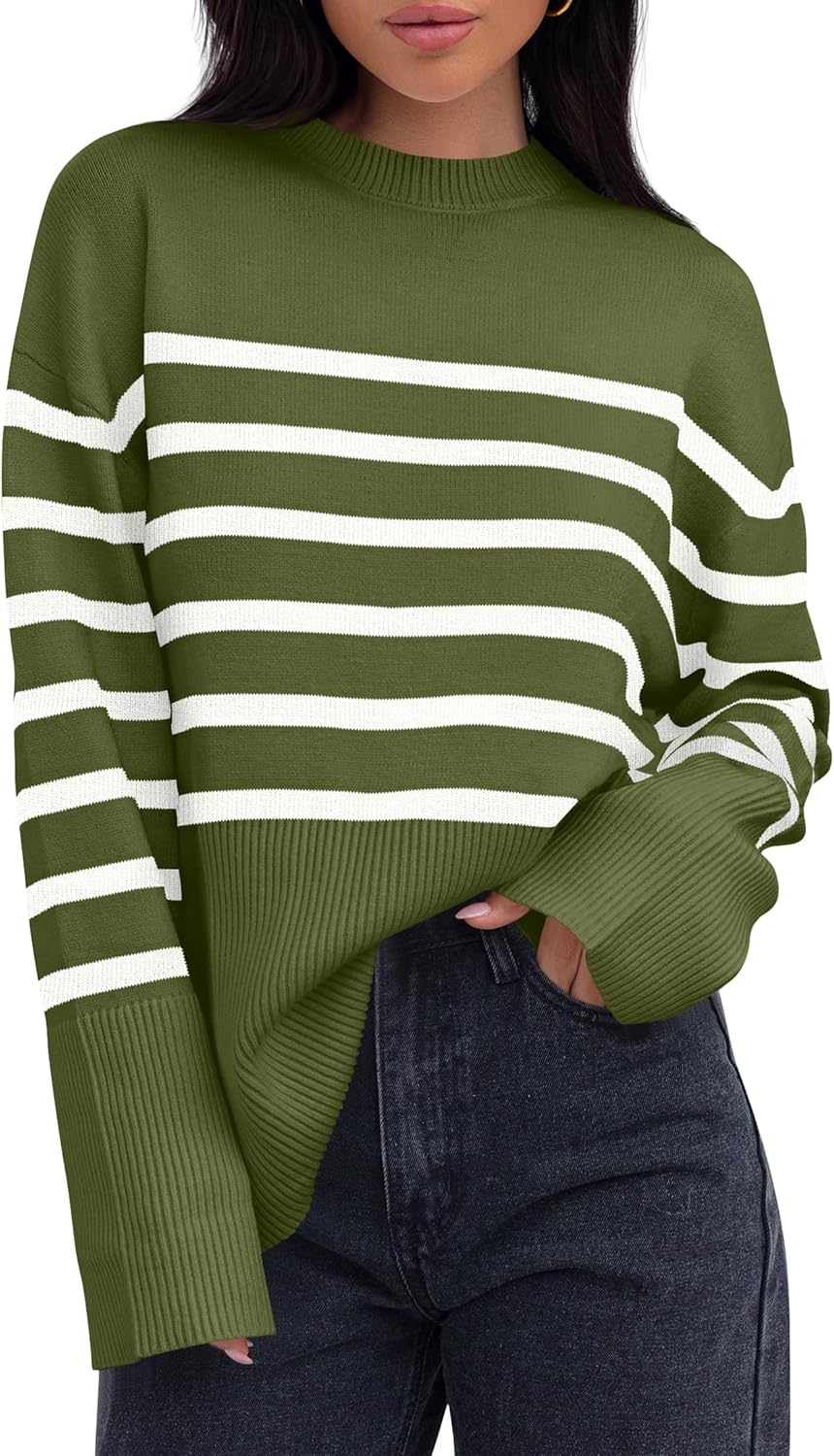 ZESICA Women's Sweater, Special Fall Winter Striped Long Sleeve Crew Neck, Styli...