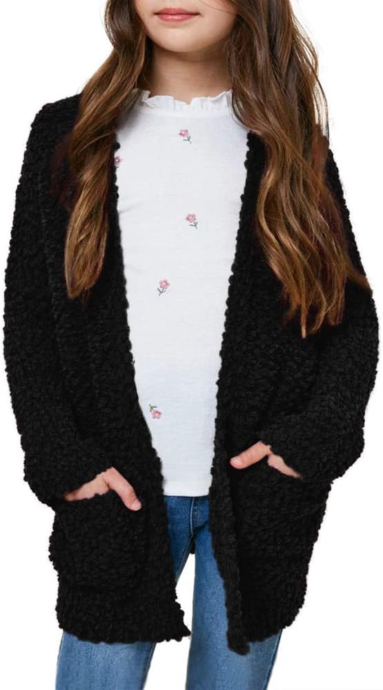 Imily Bela Girls Cardigan, Special Open Front Popcorn Knit Sweaters Coat, High-Q...