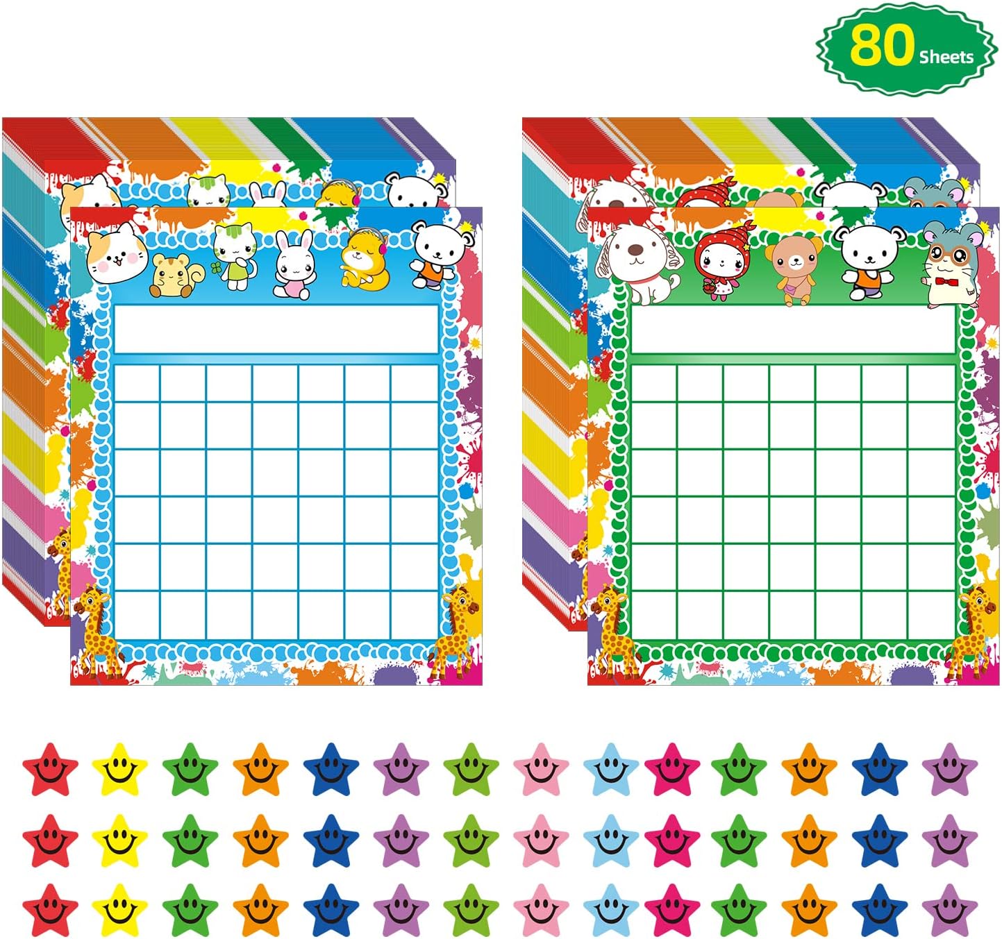 ANSTROUT 80 Pack Classroom Incentive Chart for 2 Designs with 2400 Pieces Colorf...
