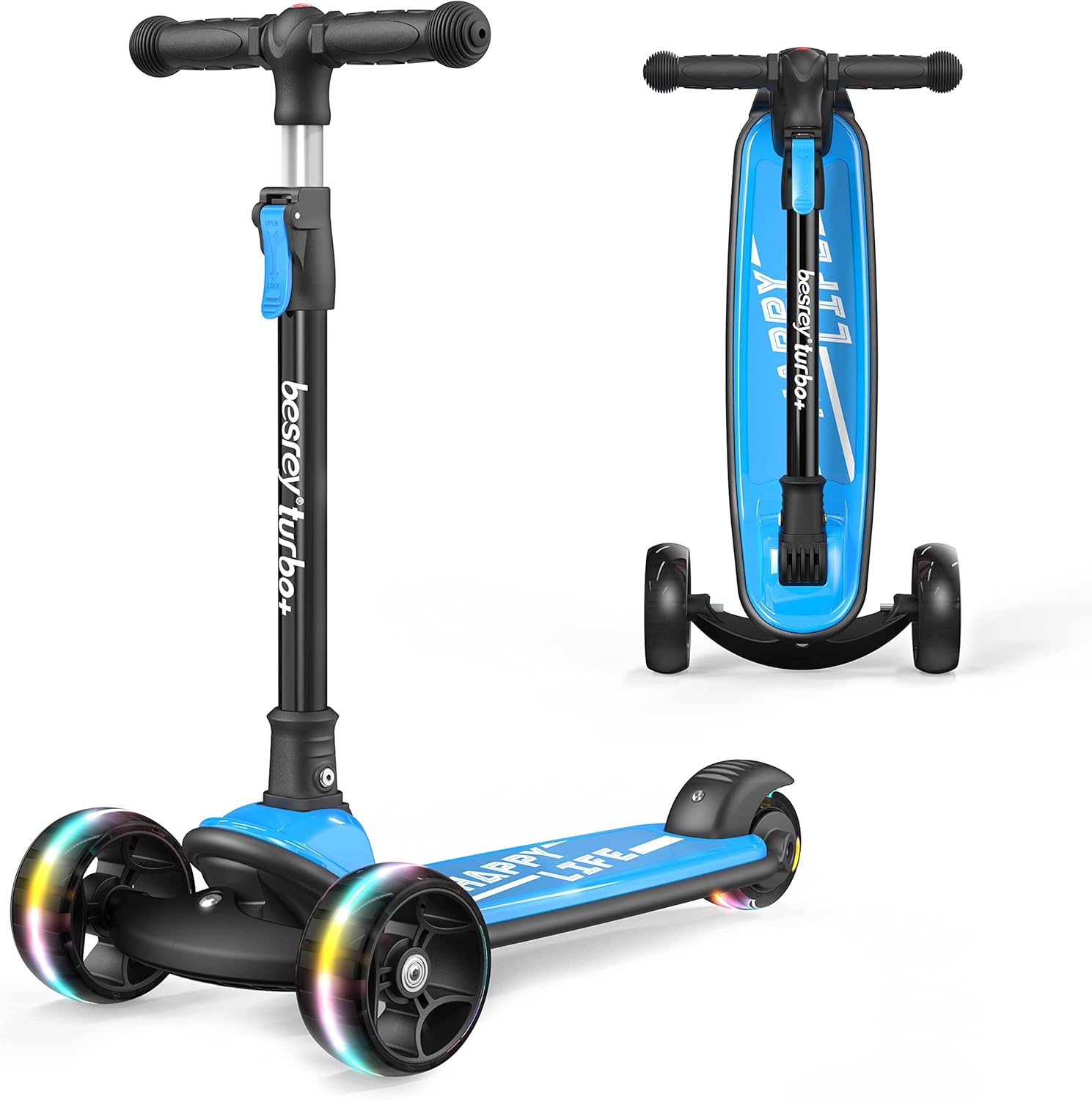 besrey Kids Scooter - Big Wheels Foldable Kick Scooter with Flashing LED Lights...
