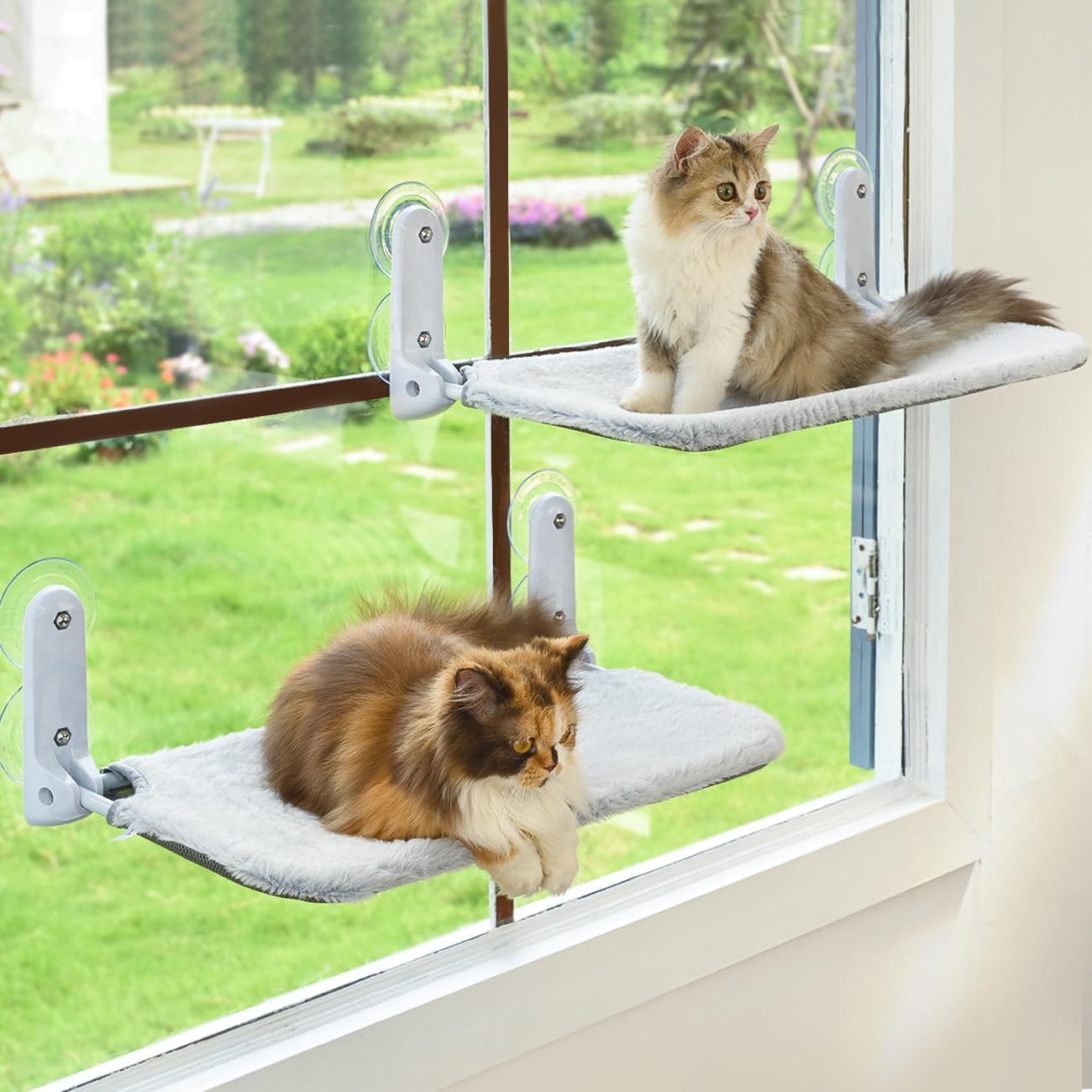 2PC Cat Window Perch Cordless Foldable Cat Hammock Bed for Window with Metal Fra...
