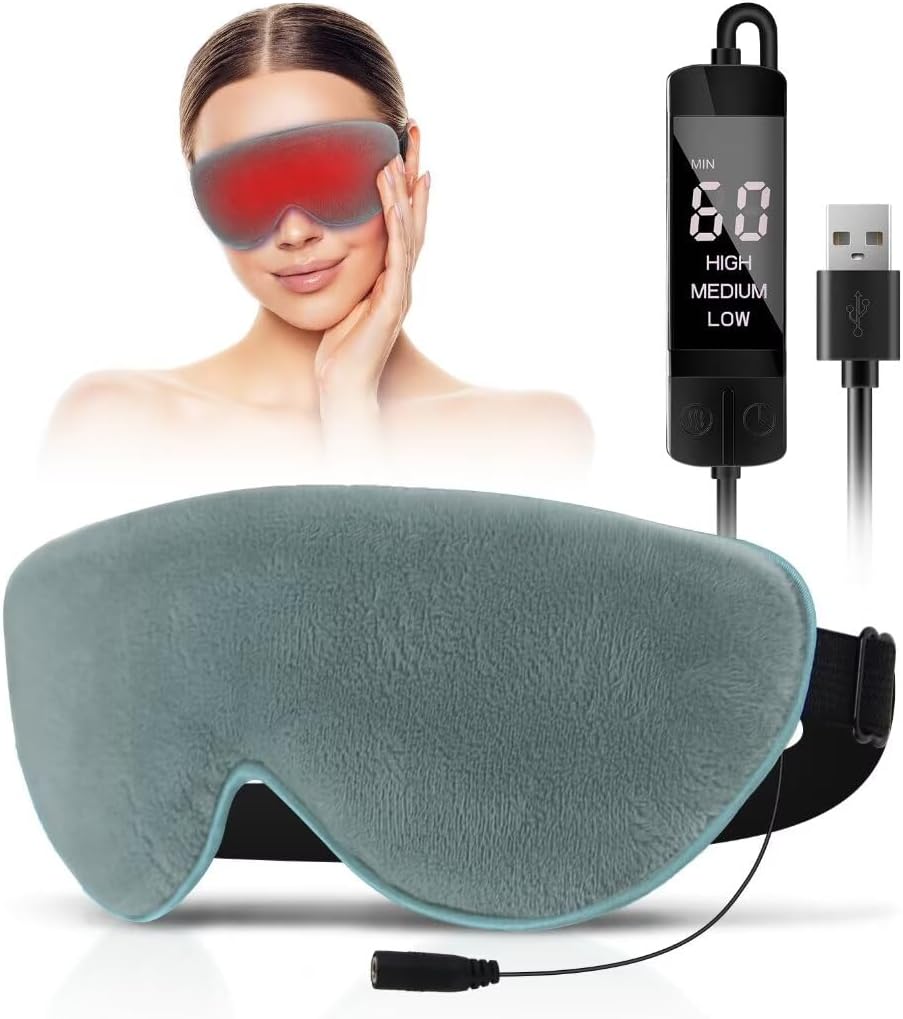 KOVNLO Heated Eye Mask, Washable USB Electric Moist Heat Warm Compress for Eyes,...