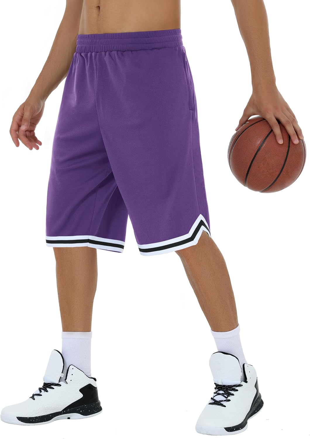 JWM Mens Long Basketball Shorts with Zip Pockets - 11" Mesh Athletic Gym Workout...