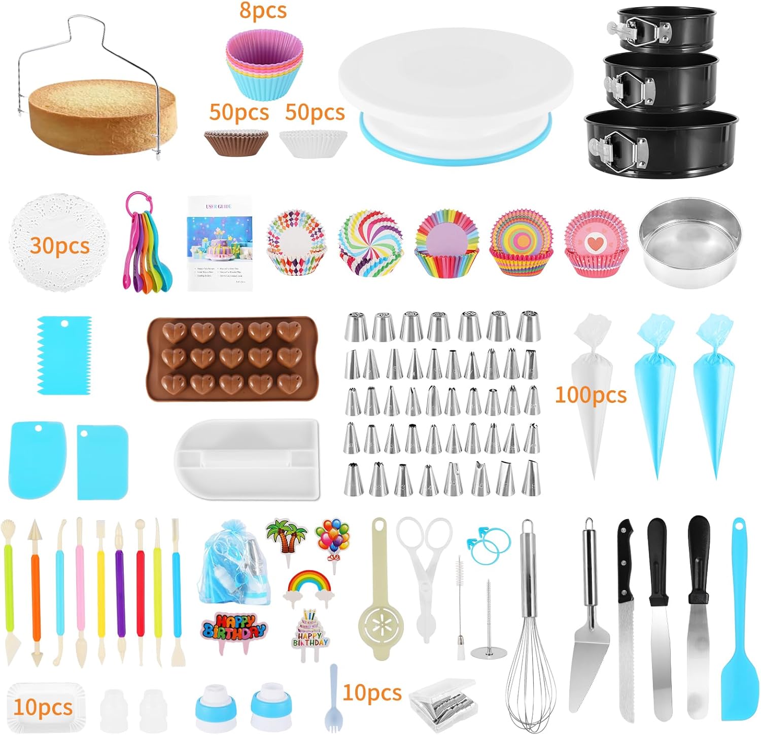 507 PCS Cake Decorating Kit with 3 Packs Springform Pans Set Cake Decorating Sup...