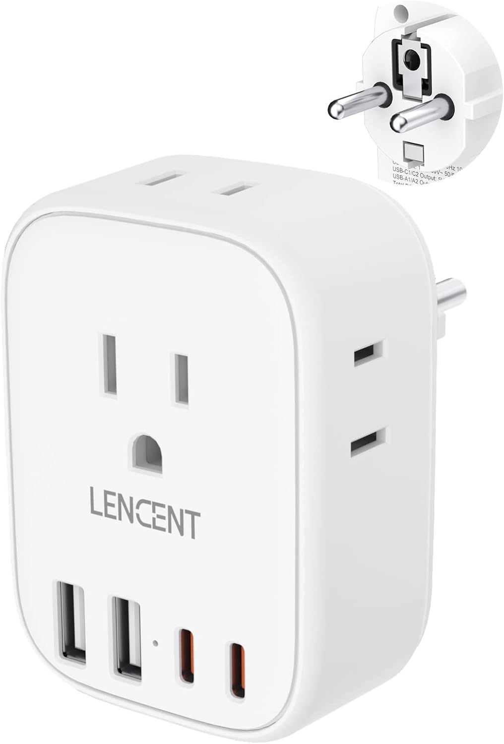 LENCENT Germany France Travel Adapter, Special Power Plug Adaptor with 4 USB Por...