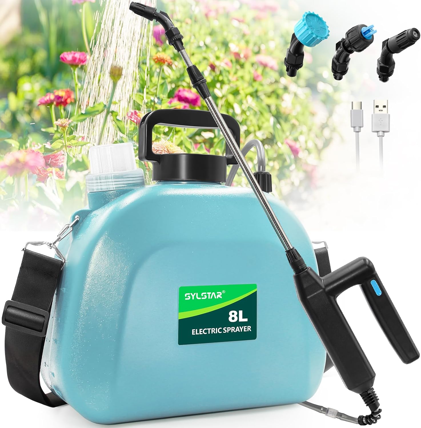 SYLSTAR Battery Powered Garden Sprayer 8L, Upgrade Electric Weed Sprayer with 3...