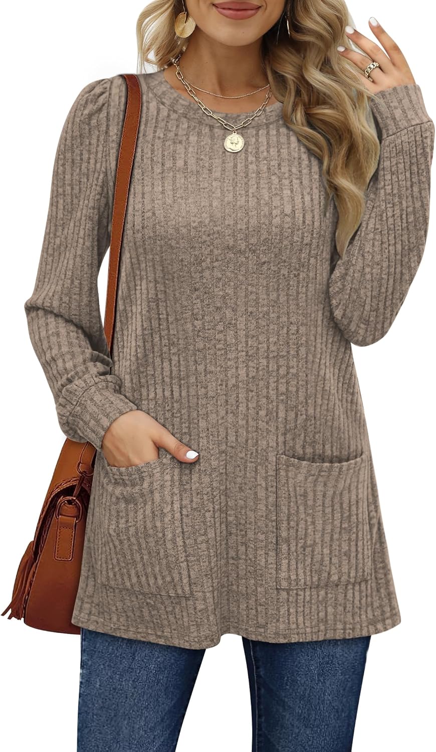 Aokosor Long Sleeve Tops Women Lightweight Jumpers Ladies Sweatshirts with Pocke...