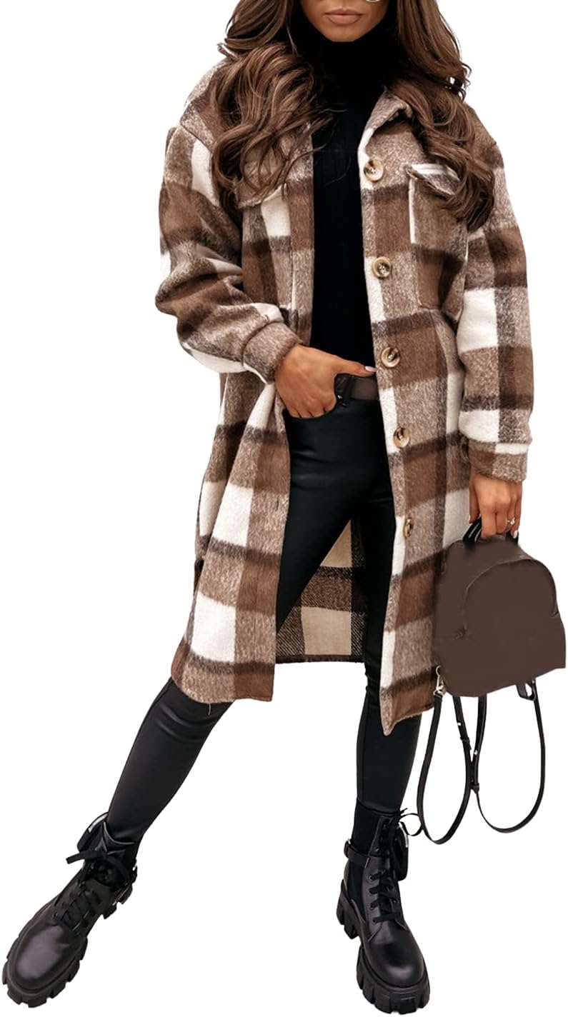 SeekMe Women's Long Plaid Shirt, Special Shirt Jacket Shacket, High-Quality Lape...