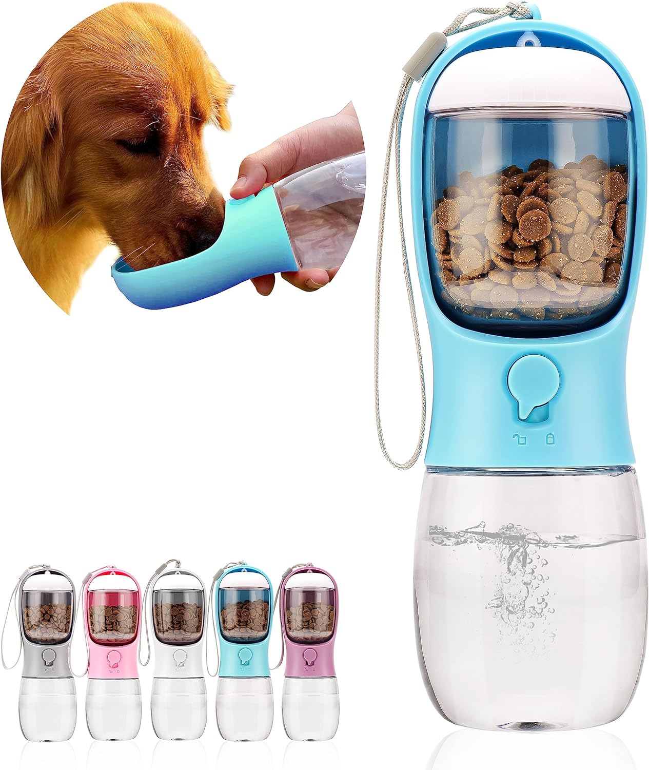 Dog Water Bottle,Portable Pet Water Bottle with Food Container,Outdoor Portable...