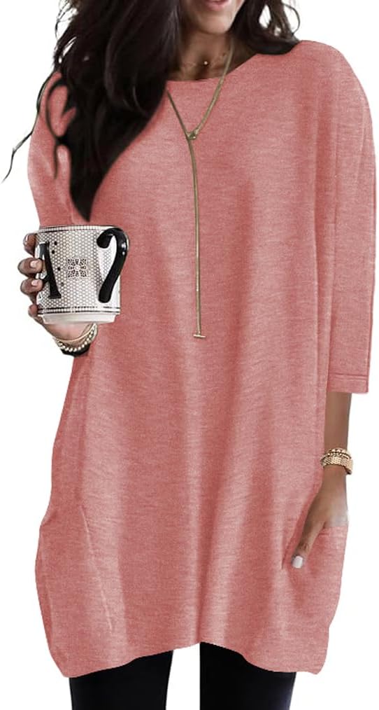 Poetsky Womens 3/4 Sleeve Tunics or Tops to Wear with Leggings Long Shirts Tops...