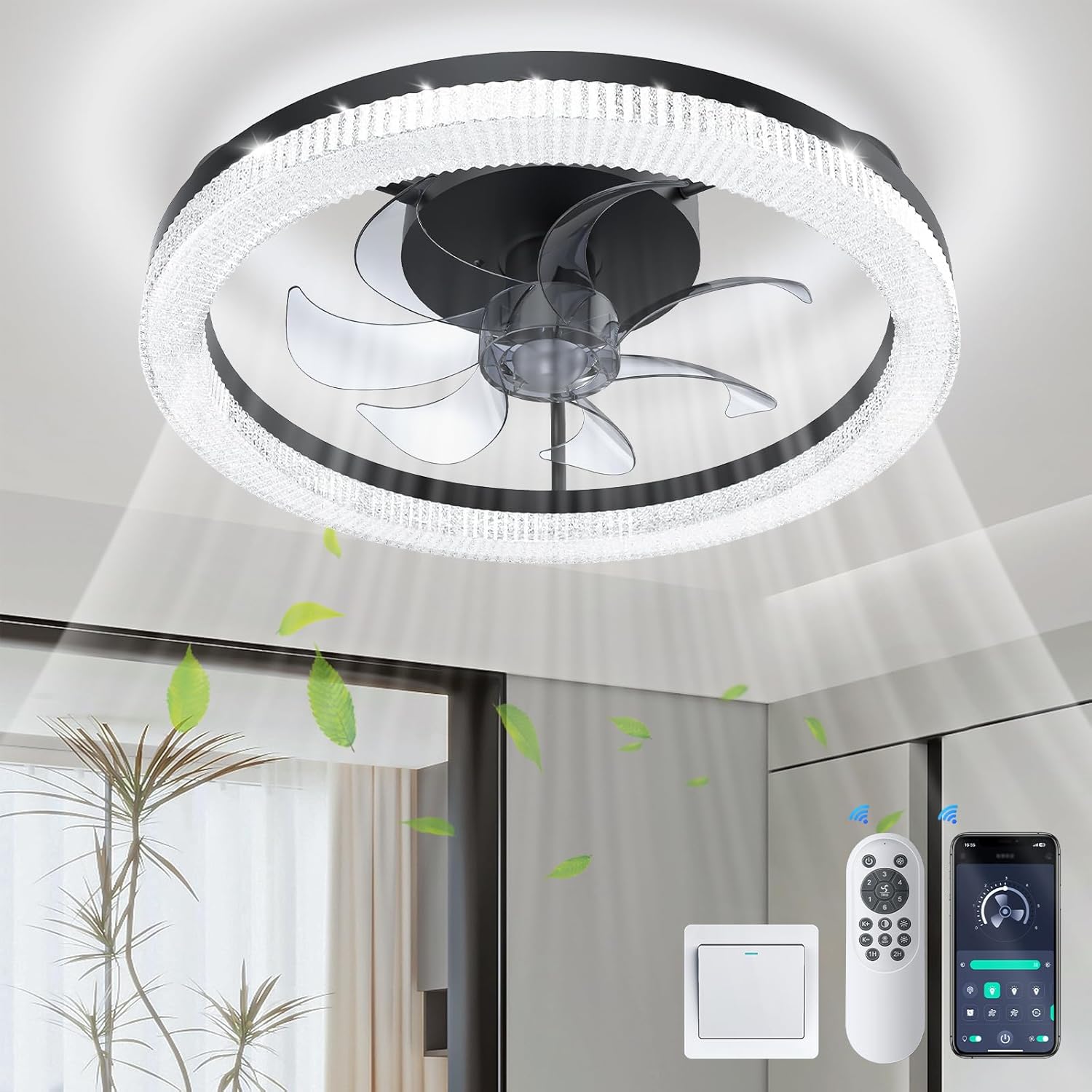 Ceiling Fans with Lights and Remote - Flush Mount Ceiling Fan, 20 Inch Low Profi...