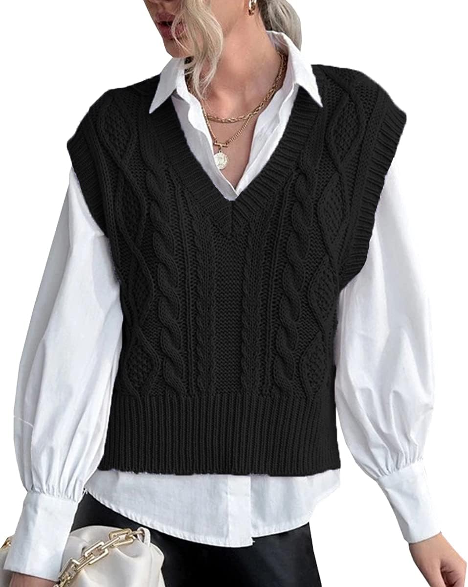 Sweater Vest for Women V Neck Sleeveless Knit Solid Casual Ribbed Preppy Pullove...
