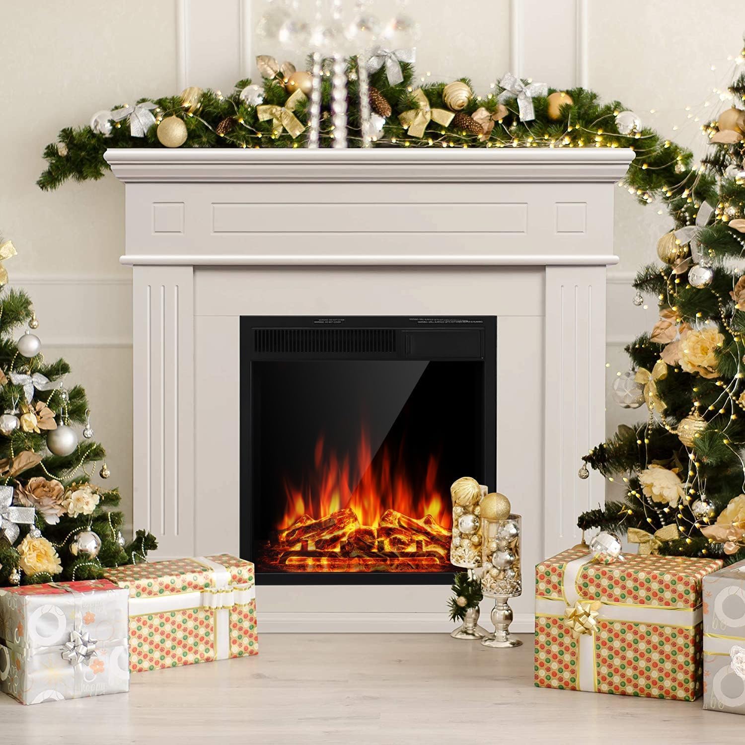 JAMFLY Electric Fireplace with Mantel, TV Stand Free Standing Electric Fireplace...