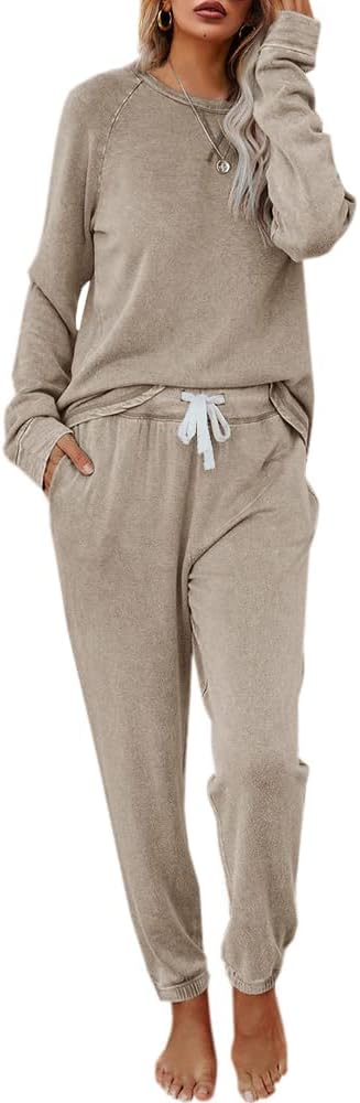 Eurivicy Women's Solid Sweatsuit Set 2 Piece Long Sleeve Pullover and Drawstring...