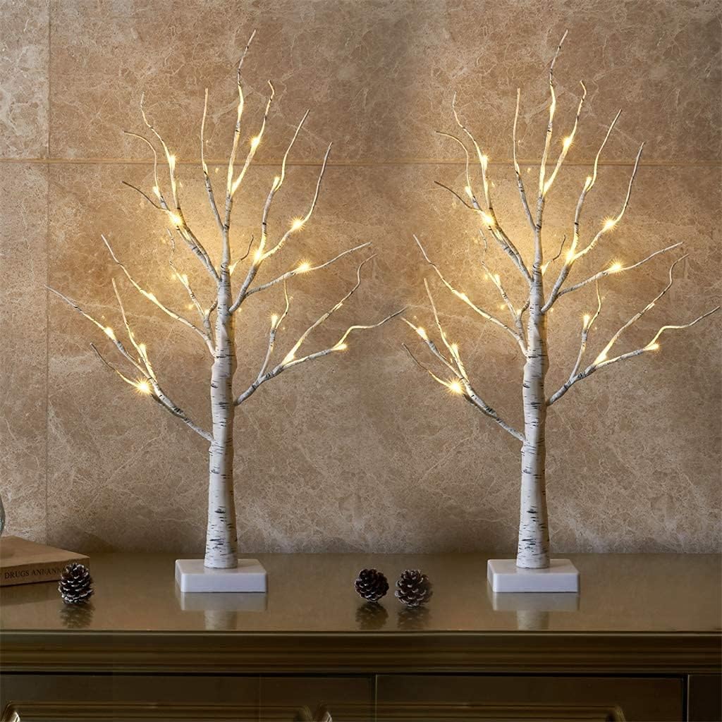 EAMBRITE Lighted Birch Tree for Christmas Decor, Table Decorations Indoor, 2Pack...