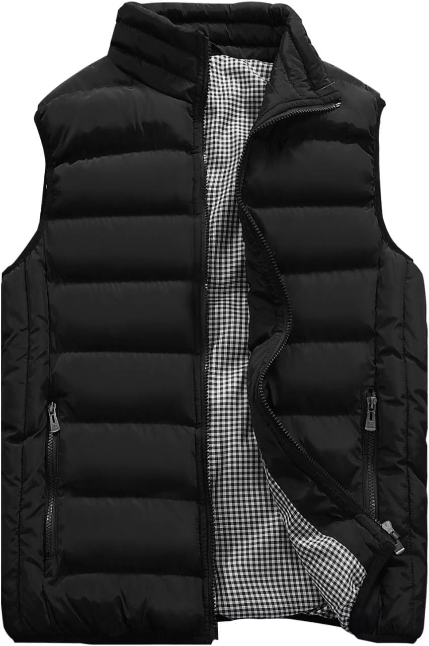 Vcansion Men's Outdoor Casual Stand Collar Vest Padded Jacket Coat Vest Large Bl...