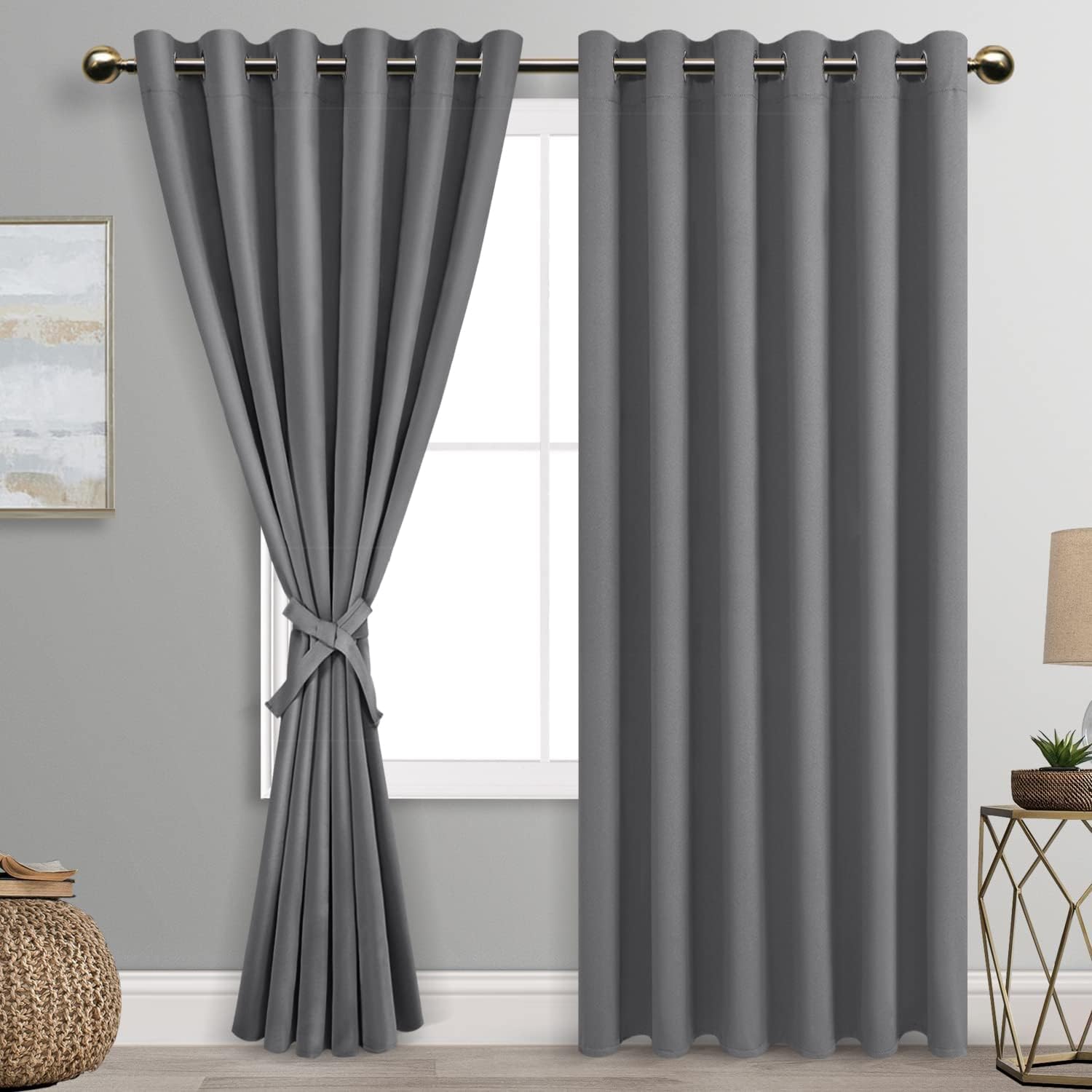 DWCN Grey Blackout Curtains, Special Thermal Insulated Curtains With Tiebacks, A...