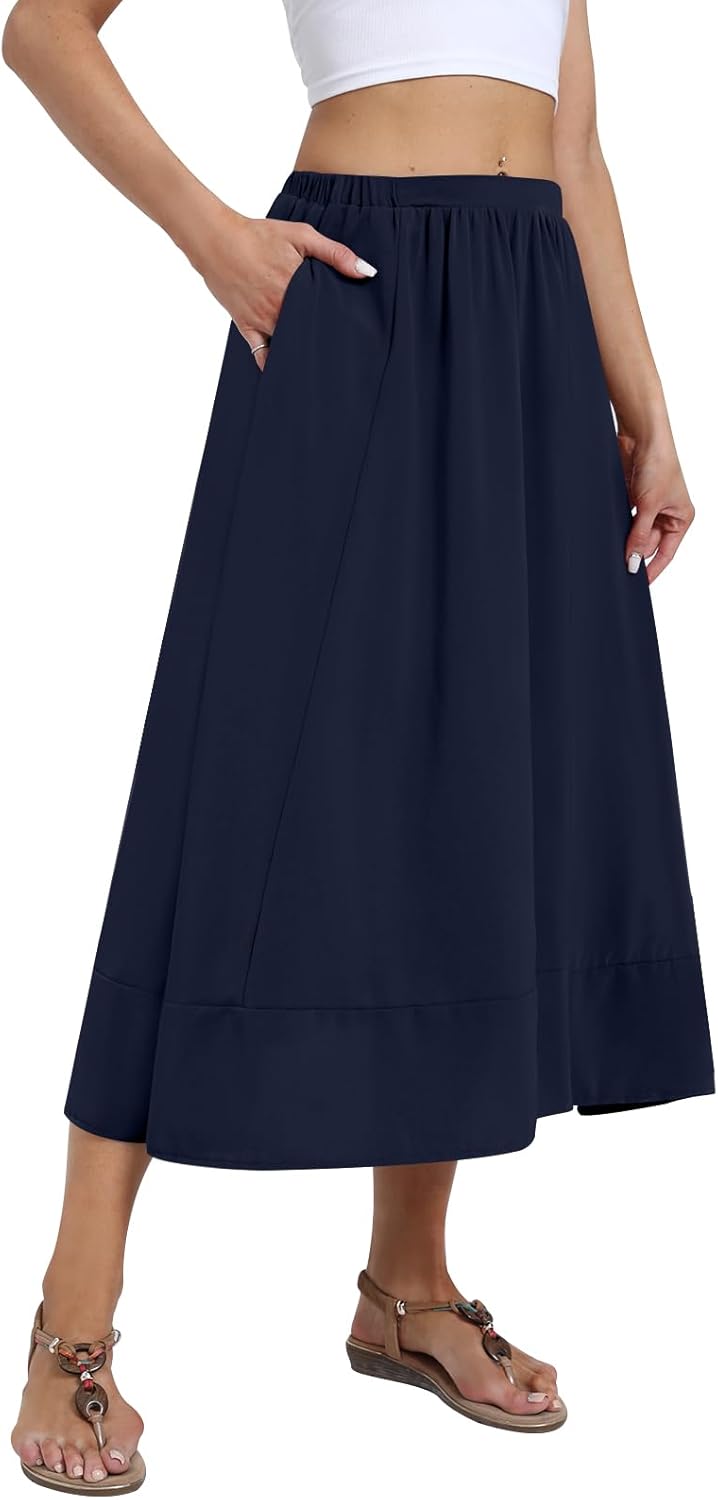 DB MOON Womens Midi Length Skirt 2024 Business Casual Flowy A Line Skirts with P...