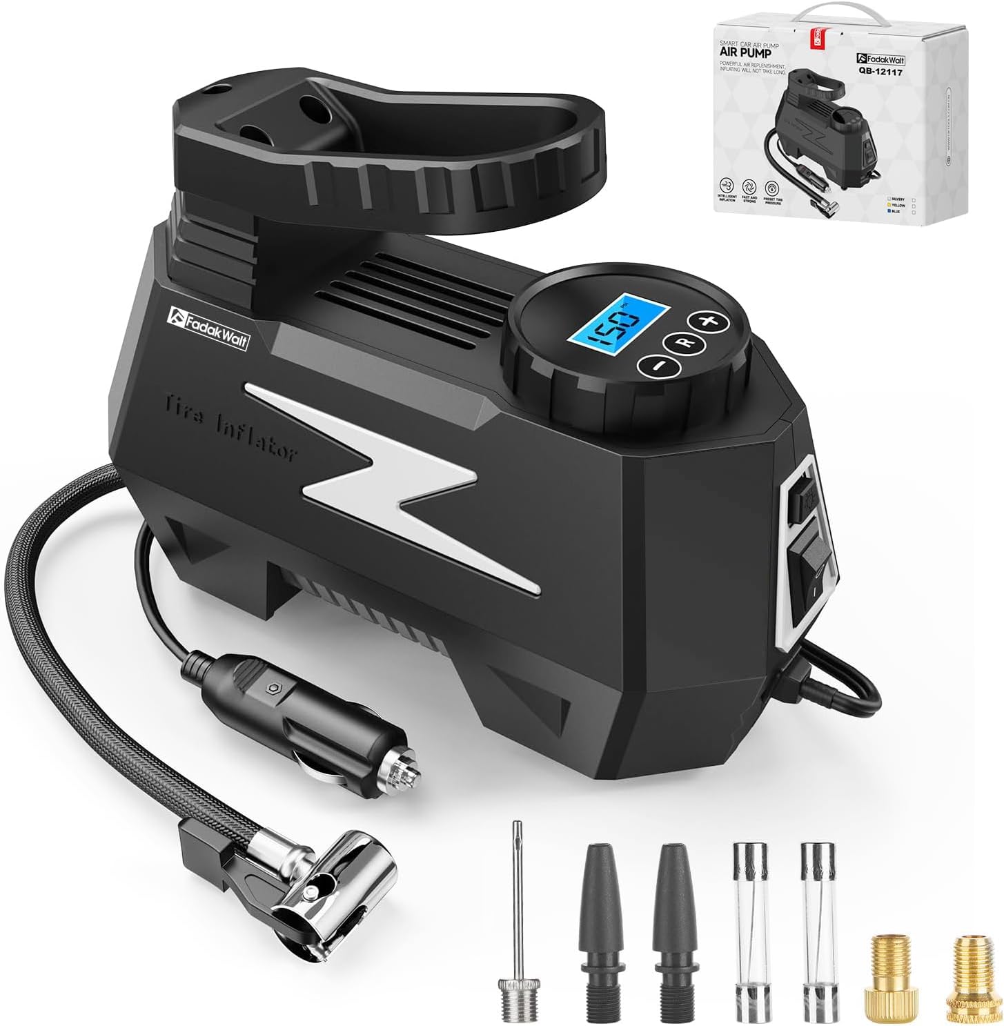 Tire Inflator Portable Air Compressor, Special DC 12V Tire Air Pump with LED, In...