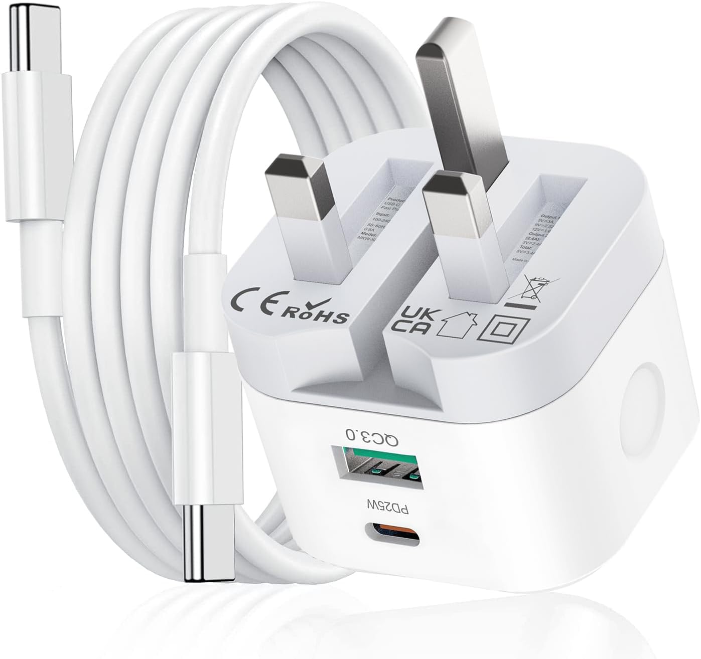 iPhone 16 Charger, Fold Away USB C PD Charging Plug UK with C Lead for iPhone Ap...
